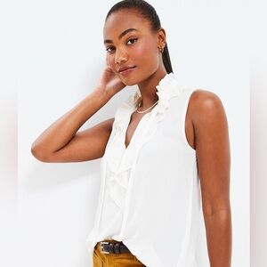 NWT LOFT Ruffle Tie Neck Sleeveless Top Blouse